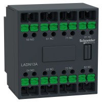 Спомагателен контактен блок, TeSys Deca, 1NO+3NC, монтаж отпред, snap-in клеми, Schneider Electric LADN13A