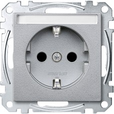Контакт Шуко с капак System M, 2P + E, 16A, безвинтови клеми, с надписна табелка, мат, алуминий, Schneider Electric MEG2302-0460