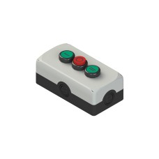 Complete unit with enclosure, 2 flush pushbuttons, 1 projecting pushbutton and contacts, Pizzato ES AC33016