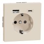 Контакт Шуко + USB зарядно тип A+C 3A TP, сахара, гланц, System Design, Schneider Electric MEG2367-6033