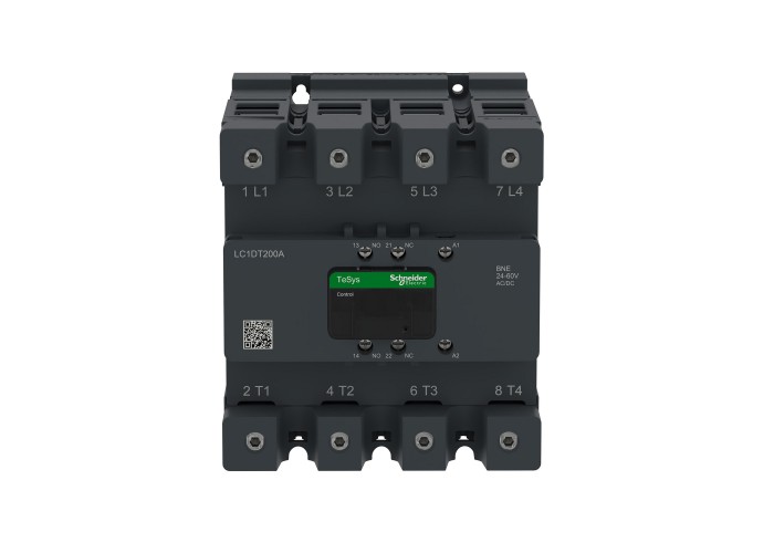 Контактор, Tesys Deca Advanced, 4P(4NO), AC-1, <=440V, 200A, 24-60V AC/DC coil,connector, Schneider Electric LC1DT200ABNE