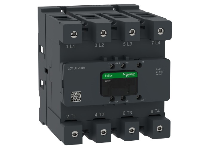 Контактор, Tesys Deca Advanced, 4P(4NO), AC-1, <=440V, 200A, 24-60V AC/DC coil,connector, Schneider Electric LC1DT200ABNE