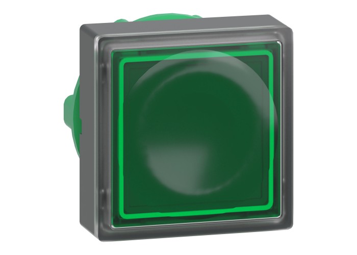 Глава за светещ бутон, Harmony XB5, зелена квадратна вградена, 22 mm, универсален LED, за поставяне на надпис, Schneider Electric ZB5CW333