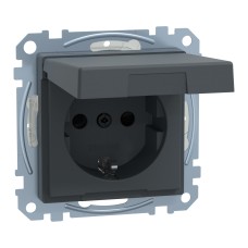 Контакт Шуко с капак, +ICP+ST+HL IP44 TPb, механизъм с фиксираща рамка, антрацит, System M, Schneider Electric MEG2414-0414