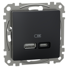 USB зарядно устройство, тип A+C, 3A, 21W, PRO, антрацит, Schneider Electric SDD114405 Sedna Design & Elements