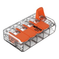 Инсталационна клема с лост, 5-проводнa ,85°C (T85), 6 mm², прозрачен, Wago 221-615