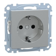 Контакт Шуко, Merten System M, механизъм с фиксираща рамка, 2P + E, 16A, с капак, алуминий, Schneider Electric MEG2400-0460