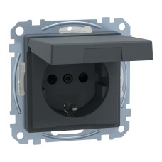 Контакт Шуко със защита и подвижен капак System M, 2P + E, 16A, безвинтови клеми, мат, антрацит, Schneider Electric MEG2310-0414