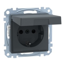 Контакт Шуко, ICP+PiT+HL, IP44, капак, безвинтови клеми, антрацит, гланциран, System M, Schneider Electric MEG2314-0414