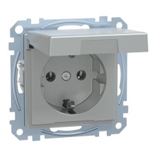 Контакт Шуко с капак, Merten System M, 2P + E, 16A, IP44, алуминий, Schneider Electric MEG2414-0460