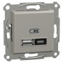 Двойно USB зарядно устройство, Asfora, тип A+C, 21W, механизъм с фиксираща рамка, бронз, Schneider Electric EPH2700569