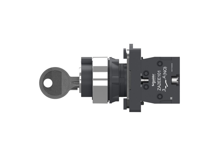 Цялостен превключвател с ключ, Easy Harmony XA2, ключ 455, 22 mm, 3 позиции, изтегляне от средата, 2NO, пружинно връщане, Schneider Electric XA2AG73