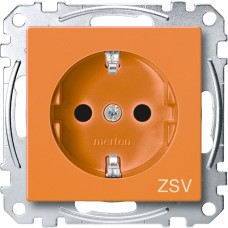Контакт Шуко с капак, Merten System M, 2P + E, 16A, безвинтово свързване, мат, оранжев, Schneider Electric MEG2300-0302