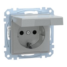 Контакт Шуко, ICP+PiT+HL, IP44, капак, безвинтови клеми, алуминий, гланциран, System M, Schneider Electric MEG2314-0460