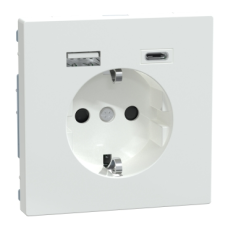 Контакт Шуко + USB зарядно тип A+C 3A TPb, гланц, лотус бяло, System Design, Schneider Electric MEG2367-6035