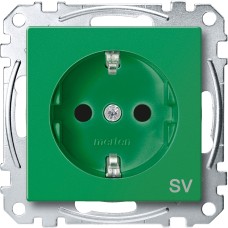 Контакт Шуко с капак, Merten System M, 2P + E, 16A, безвинтово свързване, мат, зелен, Schneider Electric MEG2300-0304