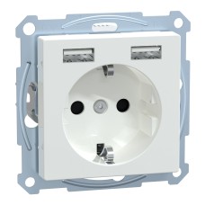 Schneider Electric MEG2366-0325 - Контакт Шуко + USB зарядно- 2.4A 16A - активно бяло, System M