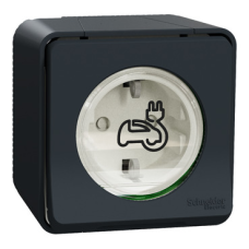 Подсилен контакт за зареждане на електромобили, Mureva Styl, 2P + E с капак, 16A, 250V, открит монтаж, антрацит, Schneider Electric MUR36012