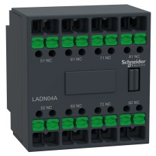 Спомагателен контактен блок, TeSys Deca, 4NC, монтаж отпред, snap-in клеми, Schneider Electric LADN04A