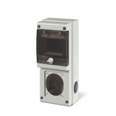 BLOCK Разпределително табло 4 DIN, 1 отв. за контакт 16/32 A+ 2 шуко IP66 110x280x95mm, Scame 632.1530-000