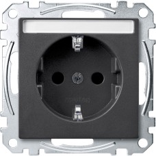 Контакт Шуко с капак System M, 2P + E, 16A, безвинтови клеми, с надписна табелка, мат, антрацит, Schneider Electric MEG2302-0414