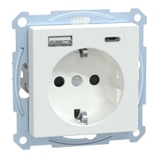 Контакт Шуко + USB зарядно тип A+C 3A TPb, активно бяло, гланц, System M, Schneider Electric MEG2367-0325