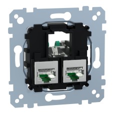 Schneider Electric MEG4576-0022 - Компютърна розетка - двойна, Merten inserts, механизъм с фиксираща рамка, 2 RJ45 Cat6A, STP, прав
