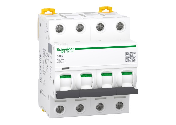 Schneider Electric A9F74406 - Acti 9 iC60 N (10 kA) - Миниатюрен автоматичен прекъсвач - 4P - 6A - крива C