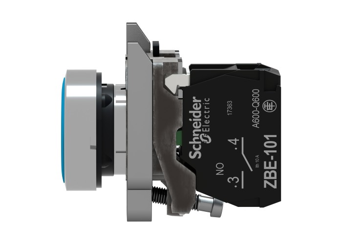 Schneider Electric XB4BA61 - Harmony XB4 - Бутон, метален, равен, син, 22 мм, пружинно връщане, без маркировка, 1 NO