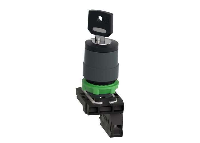 Schneider Electric XB5AG21 - Harmony XB5 - Селекторен превключвател с ключ 455, пластмаса, черен, 22мм, 2 позиции, със задържане, 1 NO