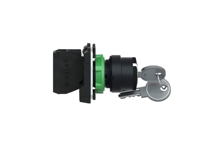 Schneider Electric XB5AG21 - Harmony XB5 - Селекторен превключвател с ключ 455, пластмаса, черен, 22мм, 2 позиции, със задържане, 1 NO