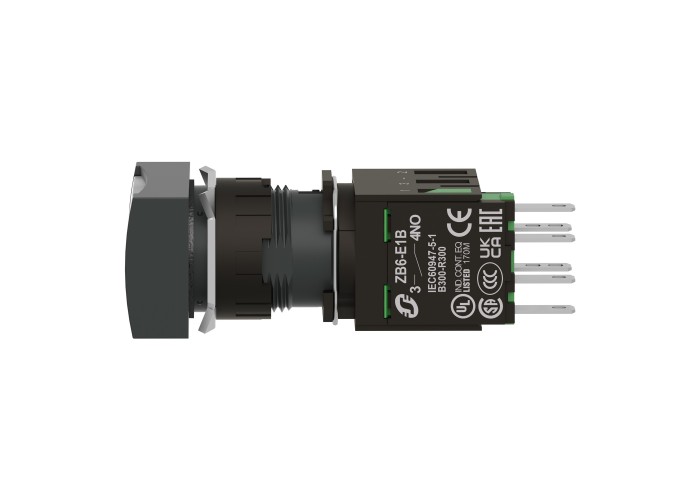 Светещ бутон, бял, правоъгълна глава, 16mm, пружинно връщане, 1NO, LED 12...24V AC/DC, Harmony XB6, Schneider Electric XB6DW1B1B