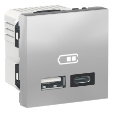 Двойно USB зарядно 2.0, A+C, алуминий, New Unica, Schneider Electric NU301830