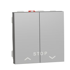 Бутон за щори + STOP, 10A, 2 модула, алуминий, New Unica, Schneider Electric NU323730