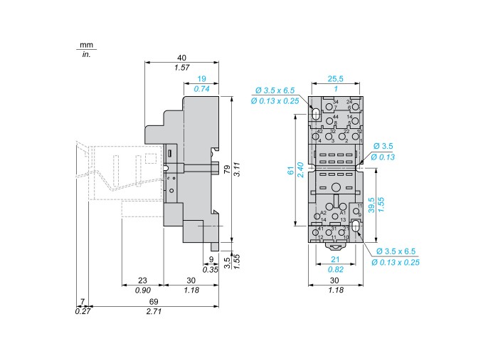 Schneider Electric RXZE2M114 - Harmony Timer Relays - Цокъл, Harmony, за релета RXM2 RXM4, с винтови клеми, смесен контакт