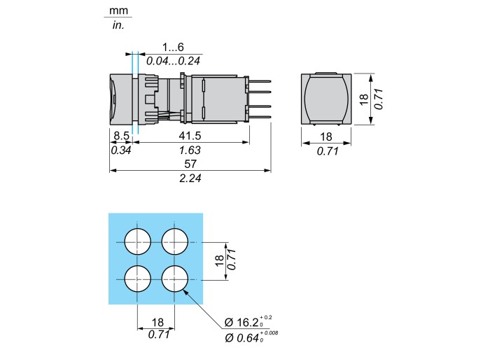 Светещ бутон, Harmony XB6, Schneider Electric XB6CW4B5B