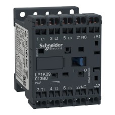 Контактор, 3P, AC-3/AC-3e, 440V, 9A, 1NC aux, 24V DC бобина, винтови клеми, TeSys k, Schneider Electric LP1K09013BD