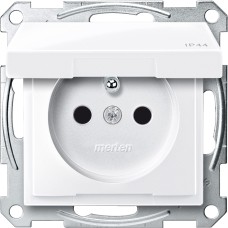 Контакт френски стандарт с капак IP44 +ICP+PiT, активно бяло, System M, Merten System M, Schneider Electric MTN2514-0325