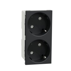 Schneider Electric NU306654 - New Unica - Двоен контакт Шуко с Детска защита, 2P+E, 16A 250V, безвинтово свързване - антрацит