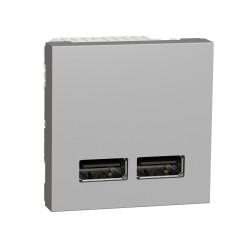 Двойно USB зарядно 2.0, алуминий, New Unica, Schneider Electric NU341830