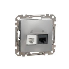 Розетка RJ45 CAT 5E UTP + телефонна розетка, алуминий, Schneider Electric SDD113458 Sedna Design & Elements