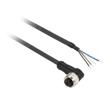 Предварително окабелен накрайник ъглов, женски, M8, 4 pins, кабел PUR 2 m, Telemecanique XZCP1041L2 - OsiSense XU
