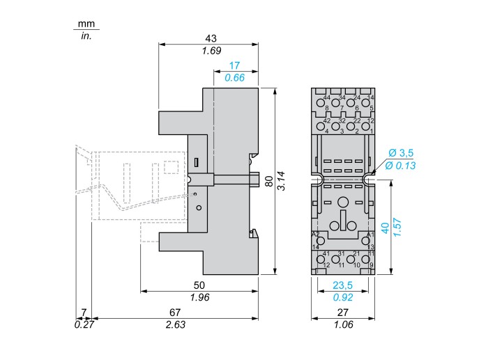 Schneider Electric RXZE2M114M - Harmony Timer Relays - Цокъл, Harmony, за релета RXM2 RXM4, с винтови клеми, смесен контакт