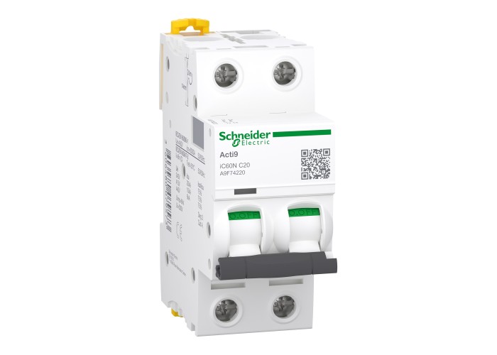 Schneider Electric A9F74220 - Acti 9 iC60 N (10 kA) - Миниатюрен автоматичен прекъсвач - 2P - 20A - крива C