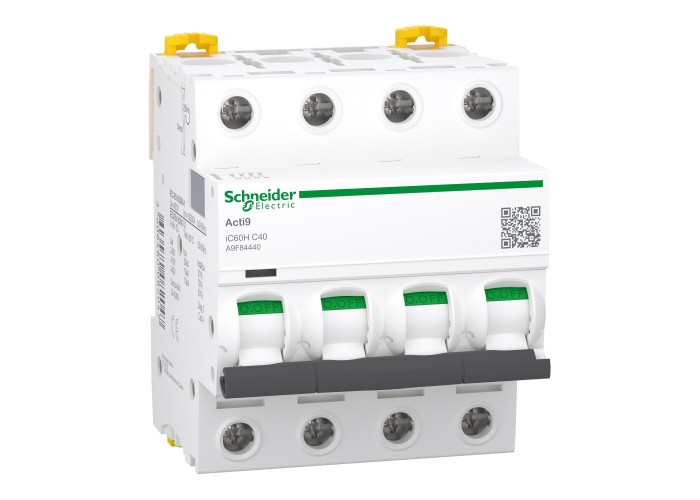 Schneider Electric A9F84440 - Acti 9 iC60 H (15 kA) - Миниатюрен автоматичен прекъсвач - 4P - 40A - крива C