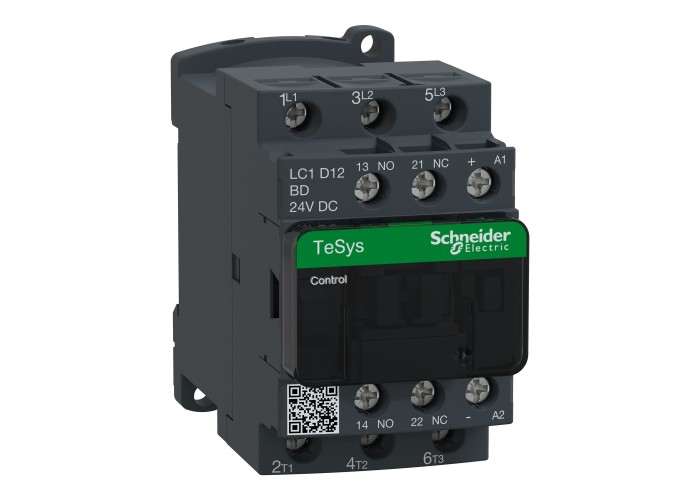 Контактор, 12А, 3P, 1NO+1NC, 24V, DC бобина, TeSys D, Schneider Electric LC1D12BD