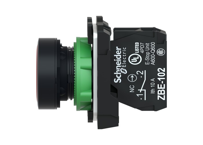 Schneider Electric XB5AA42 - Harmony XB5 - Бутон, пластмаса, равен, червен, 22 мм, пружинно връщане, без маркировка, 1 NC
