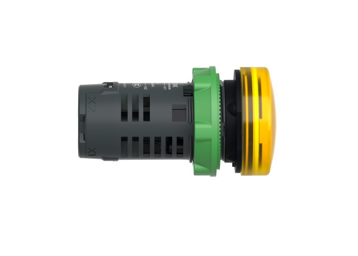 Сигнална лампа, монолитна,пластмаса, жълта, 22мм, интегриран LED, леща, 230-240V AC, Schneider Electric XB5EVM8, Harmony XB5