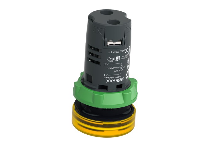 Сигнална лампа, монолитна,пластмаса, жълта, 22мм, интегриран LED, леща, 230-240V AC, Schneider Electric XB5EVM8, Harmony XB5