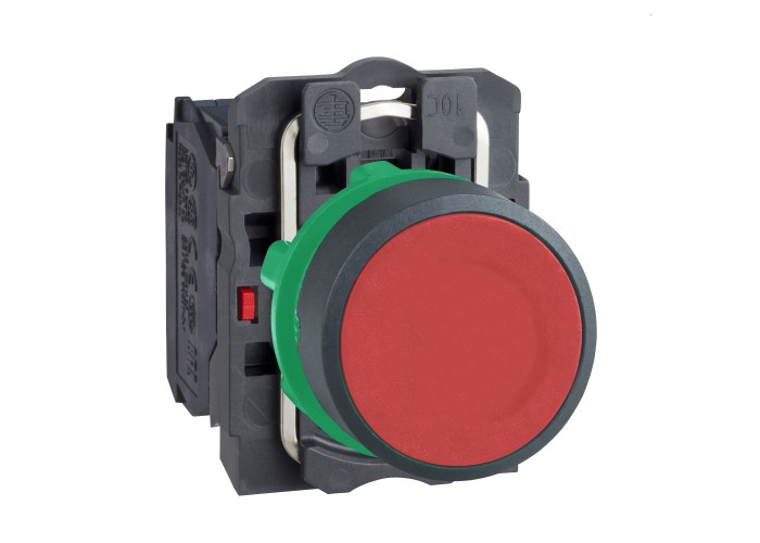 Schneider Electric XB5AA42 - Harmony XB5 - Бутон, пластмаса, равен, червен, 22 мм, пружинно връщане, без маркировка, 1 NC
